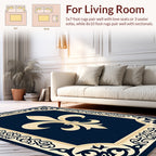Navy Blue Fleur-De-Lis Ornate Rug