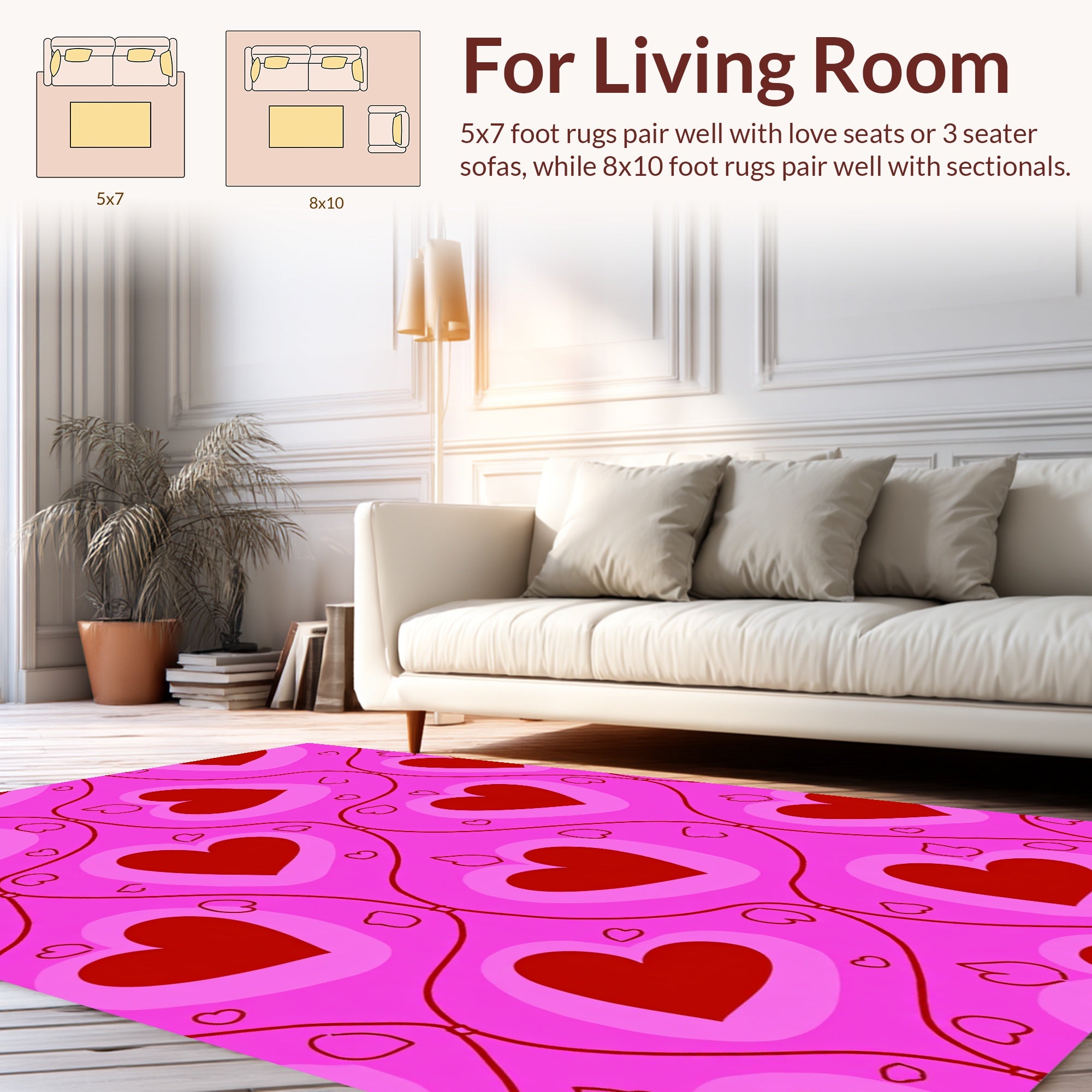 Pink Hearts Patterned Design Rug