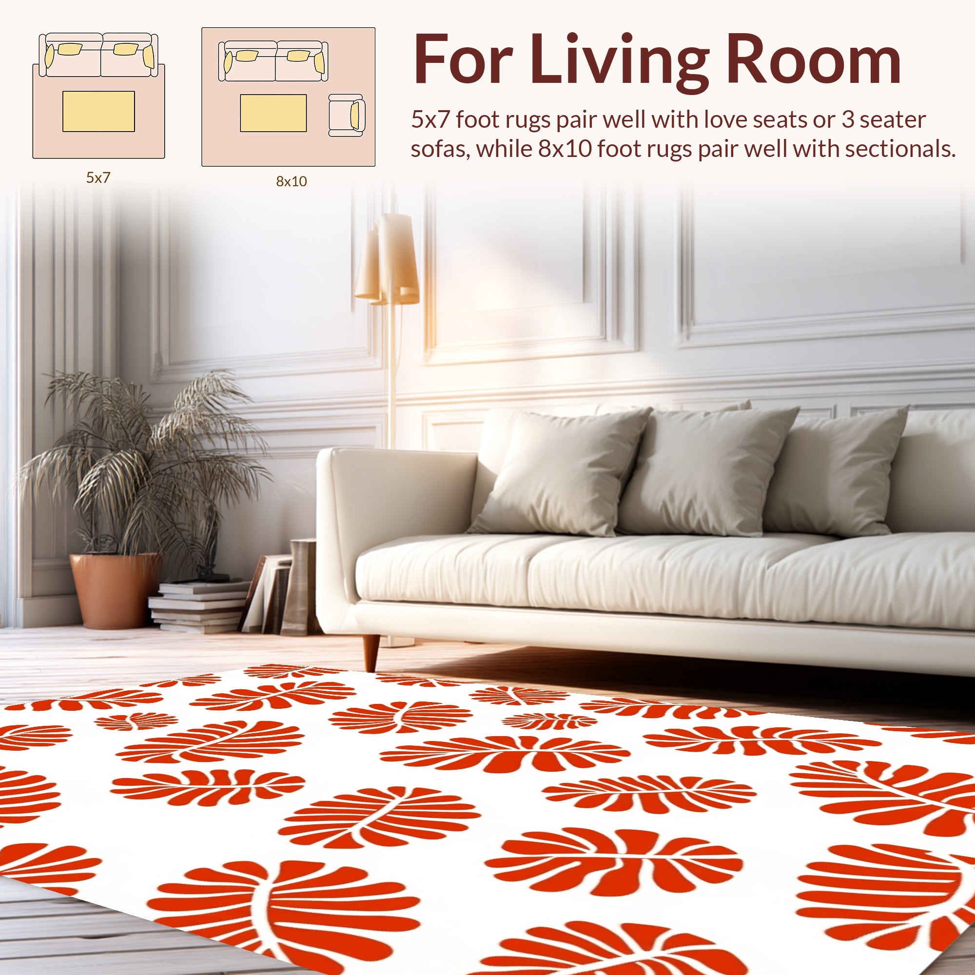 Classic Red Leaf Pattern Rug