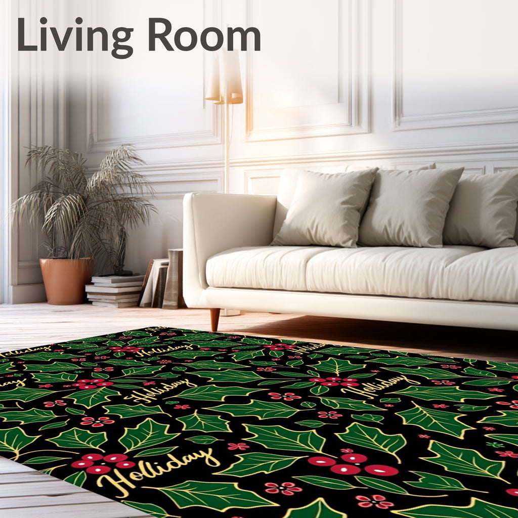 Festive Holly Berries And Leaves Rug