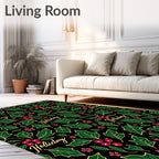 Festive Holly Berries And Leaves Rug