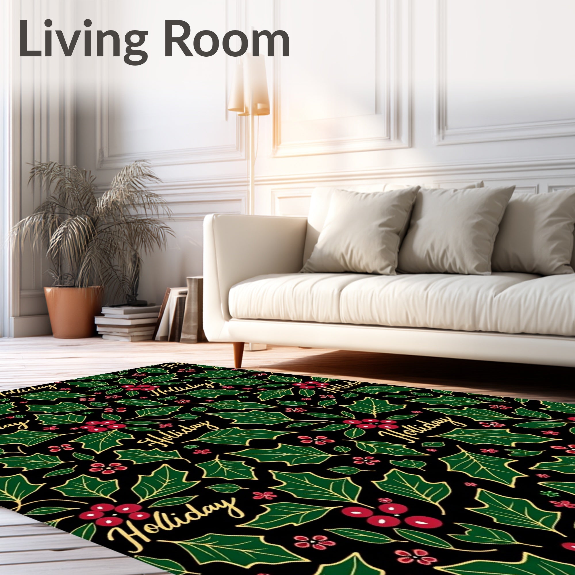 Festive Holly Berries And Leaves Rug