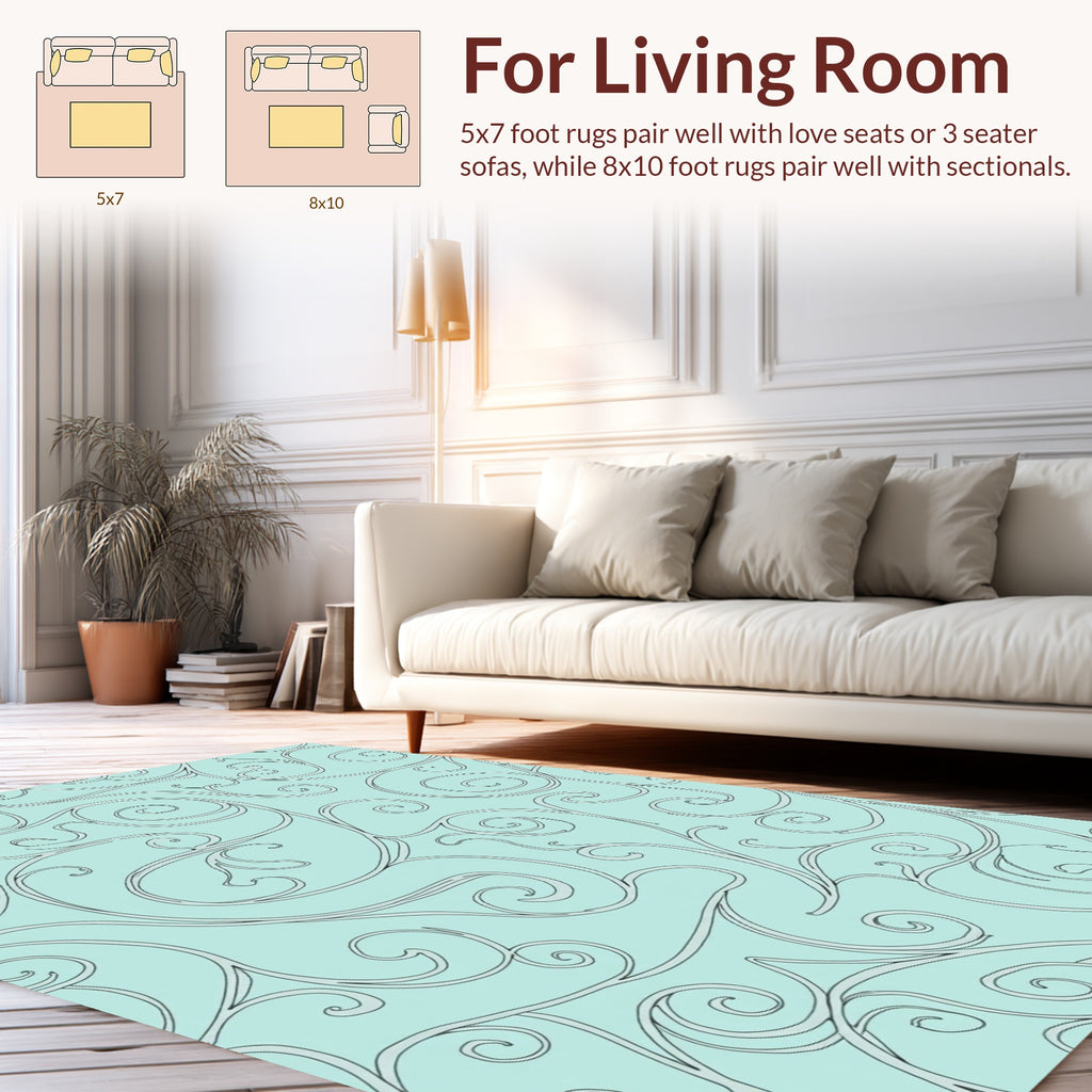 Aqua Swirl Elegant Scroll Pattern Rug