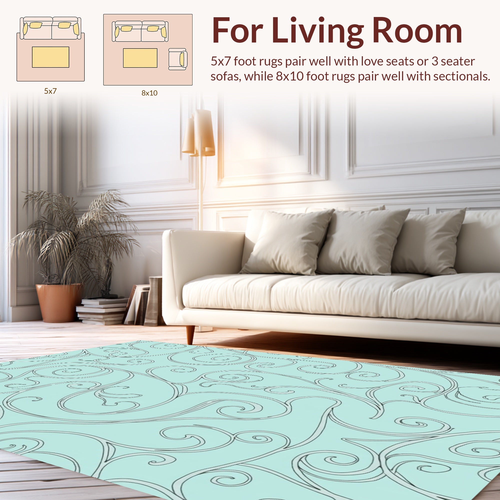 Aqua Swirl Elegant Scroll Pattern Rug