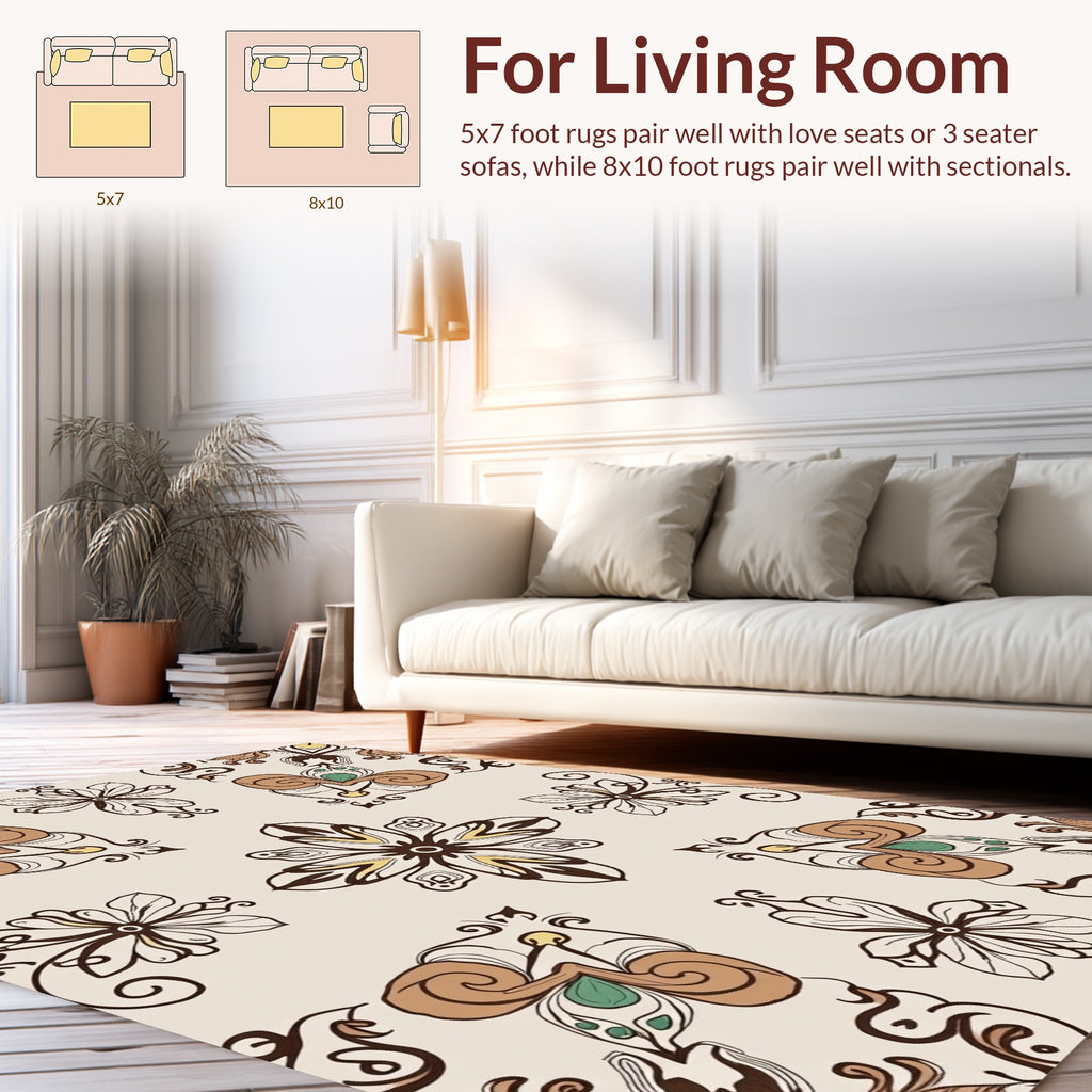 Artistic Scrollwork Floral Pattern Rug