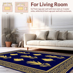 Art Deco Blue Gold Floral Border Rug