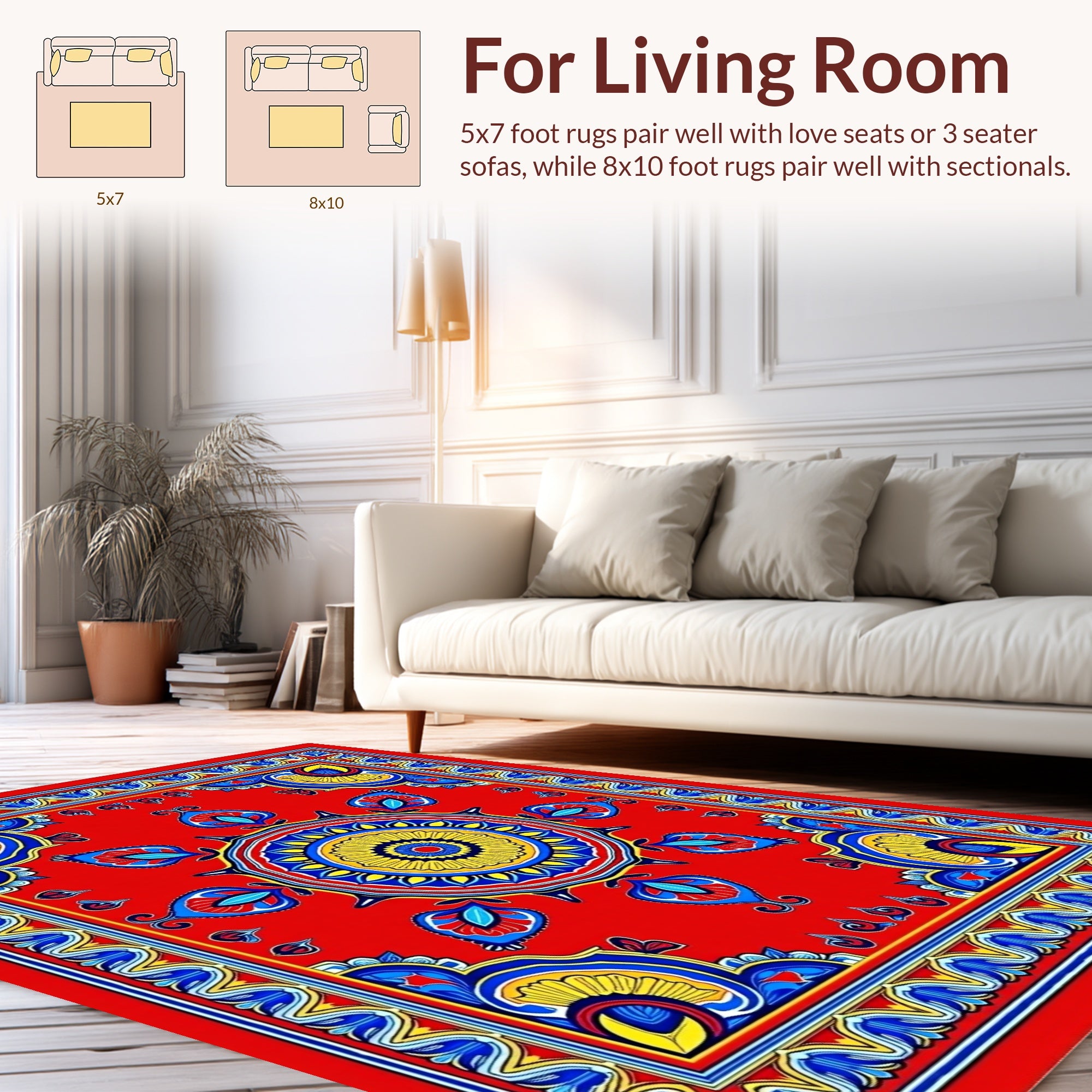 Bold Red Yellow Blue Floral Mandala Rug