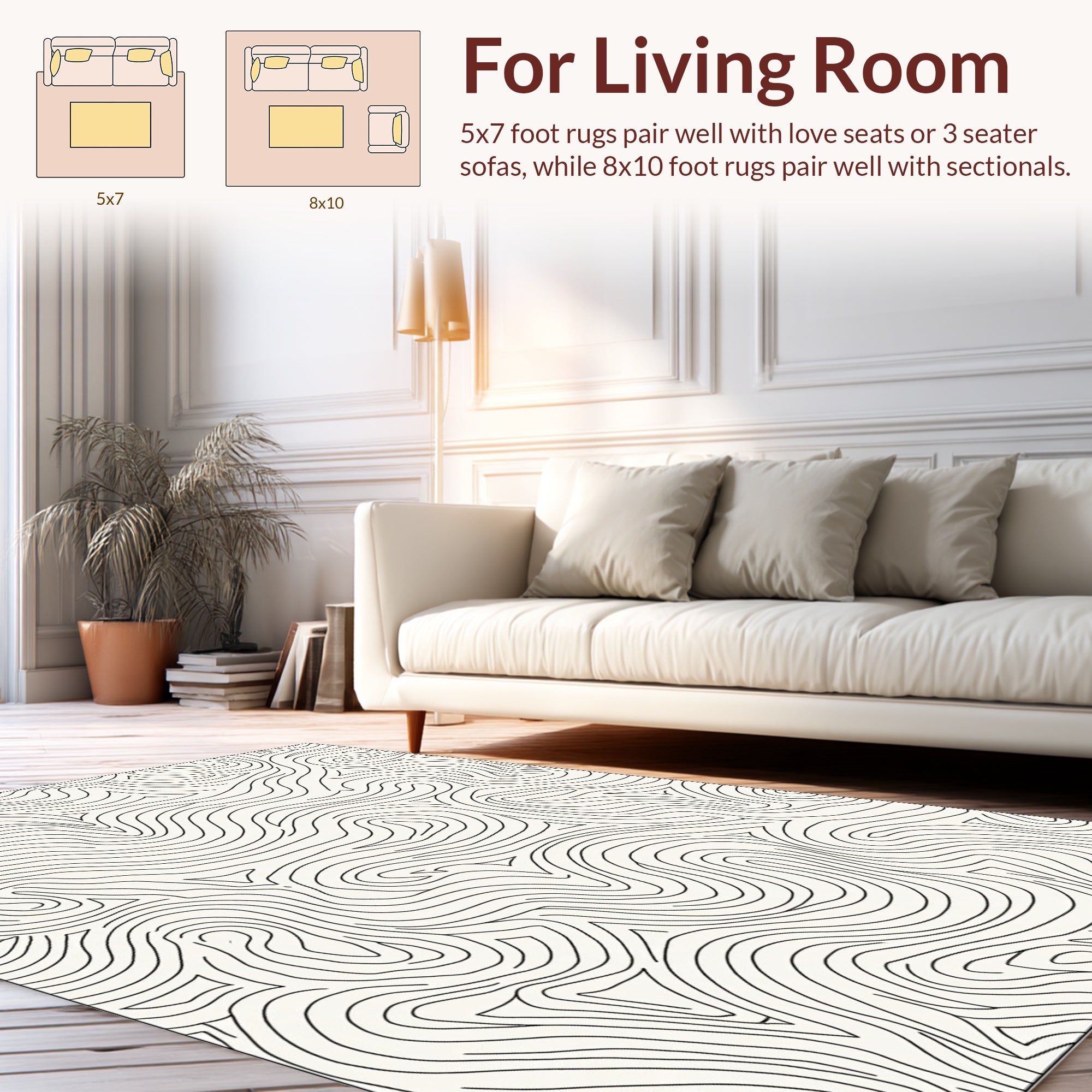 Abstract Swirling Contour Line Pattern Rug