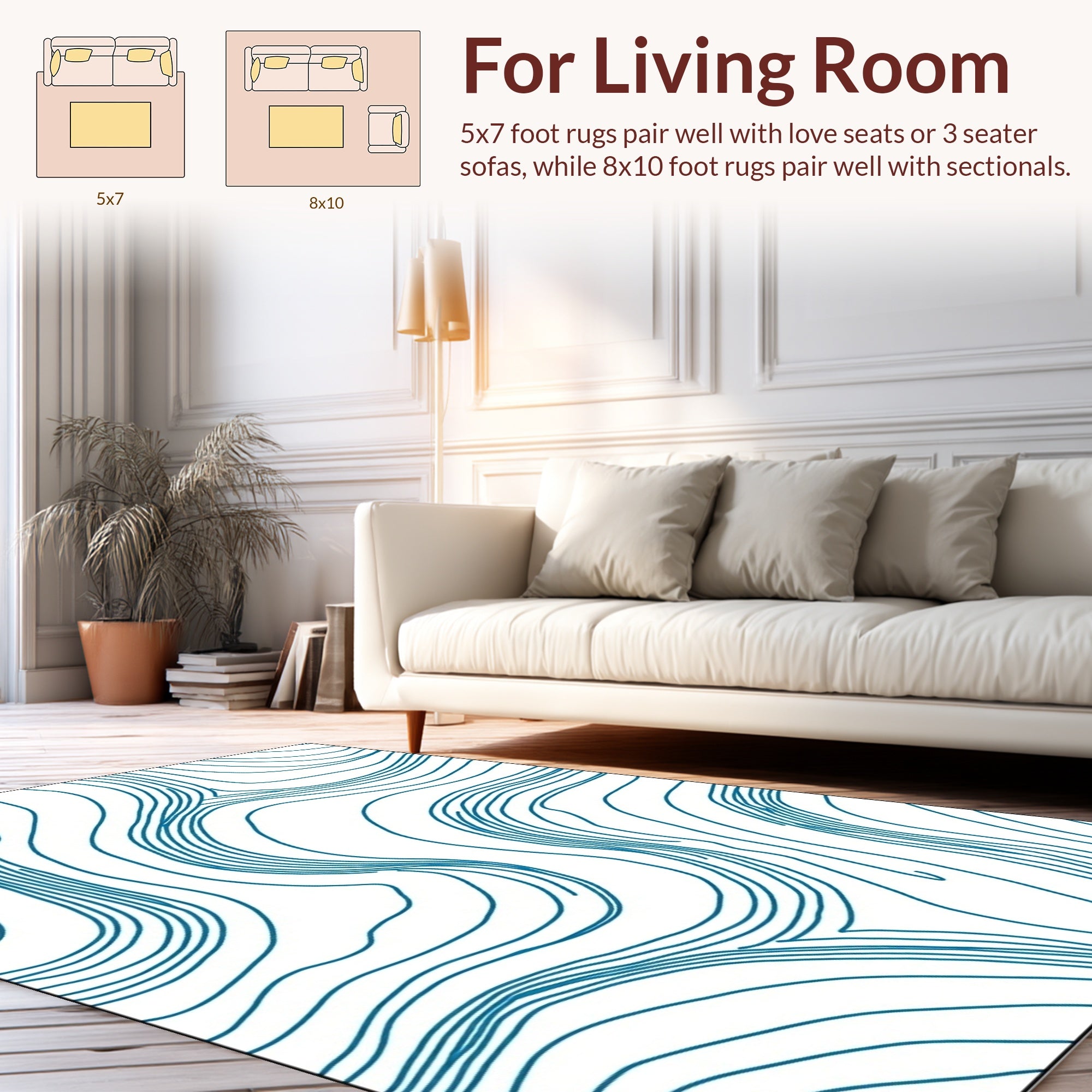 Abstract Blue Contour Organic Pattern Rug