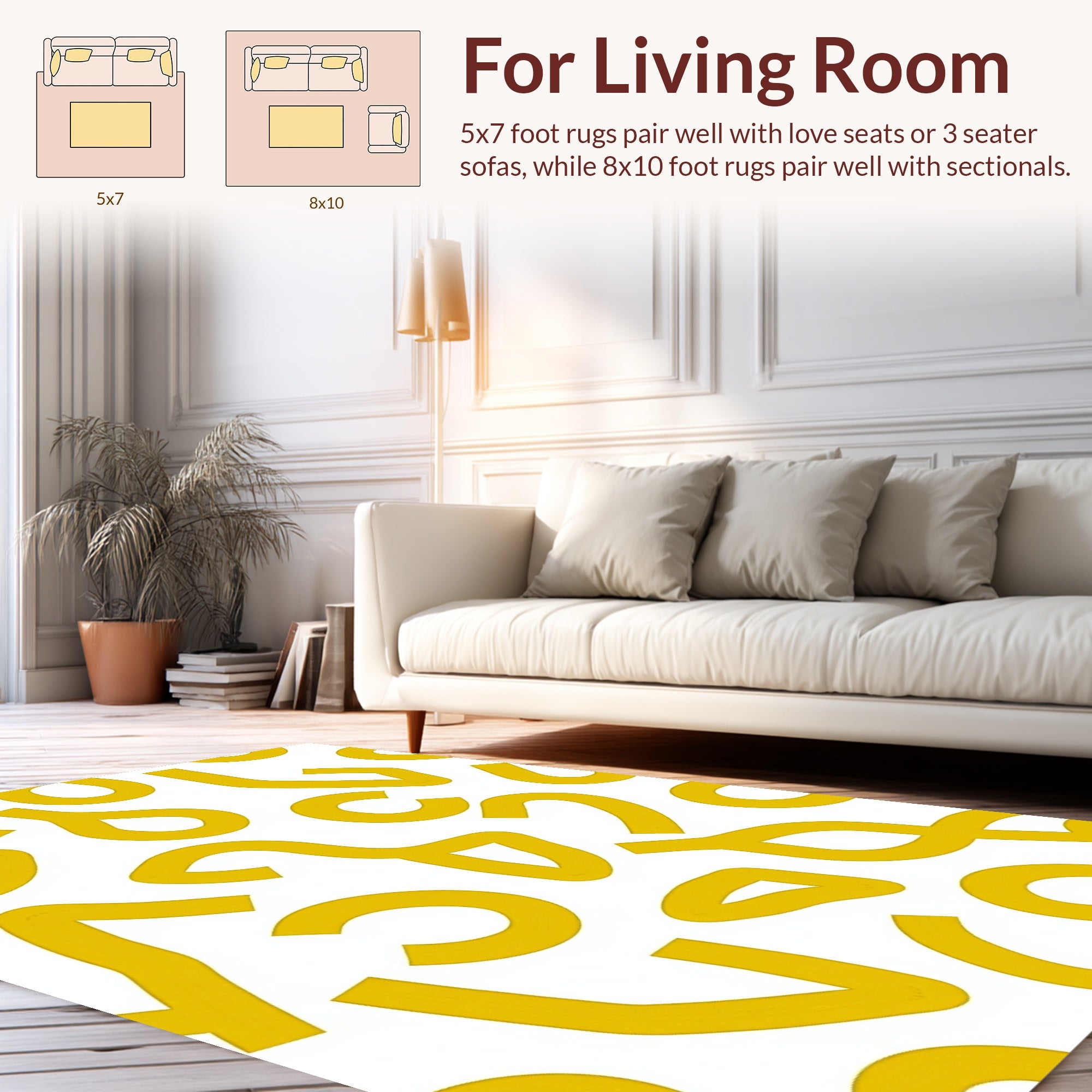 Abstract Yellow Shapes Pattern Rug
