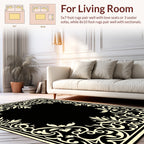 Ornate Scrollwork Black Ivory Corner Design Rug