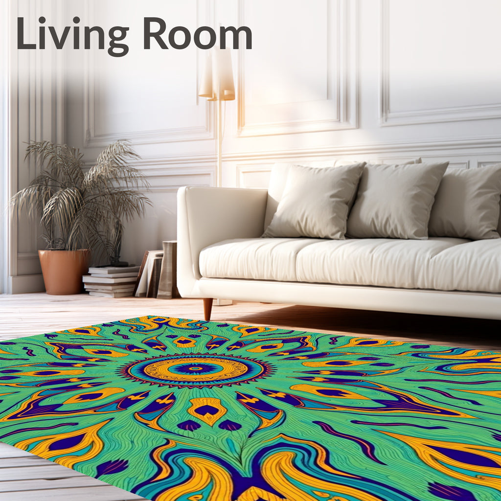 Vibrant Psychedelic Mandala Pattern Rug