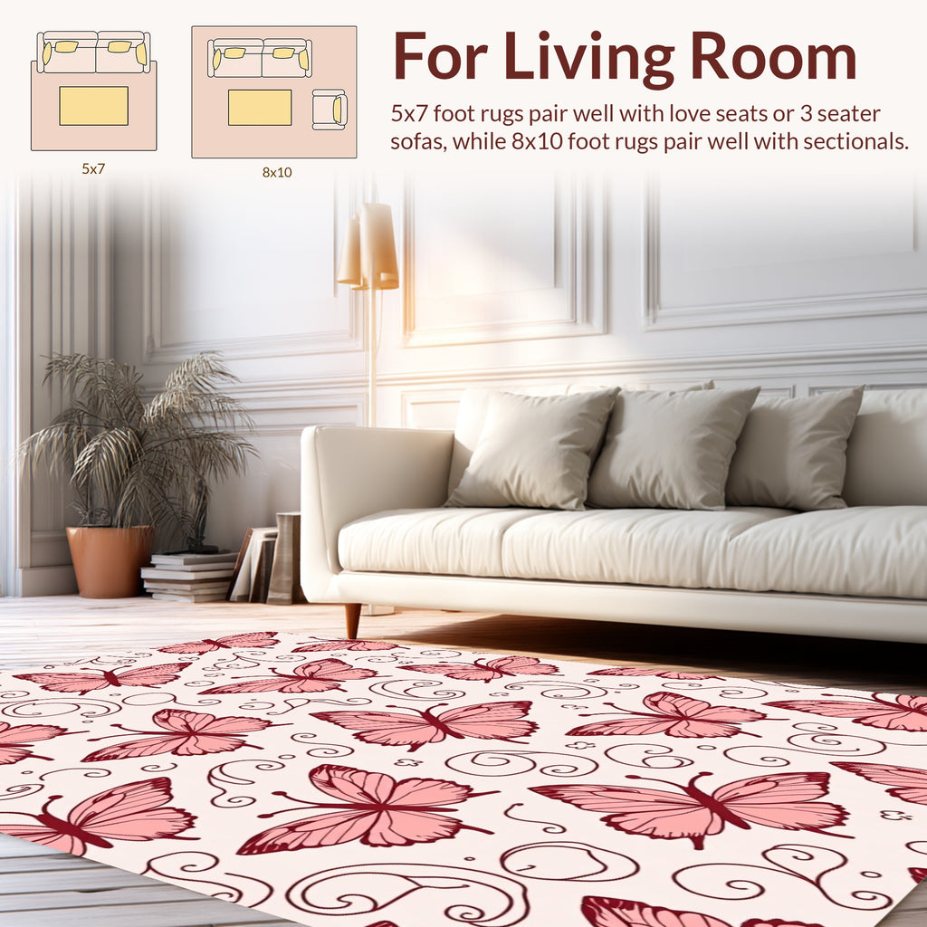 Delicate Pink Butterfly Swirl Pattern Rug