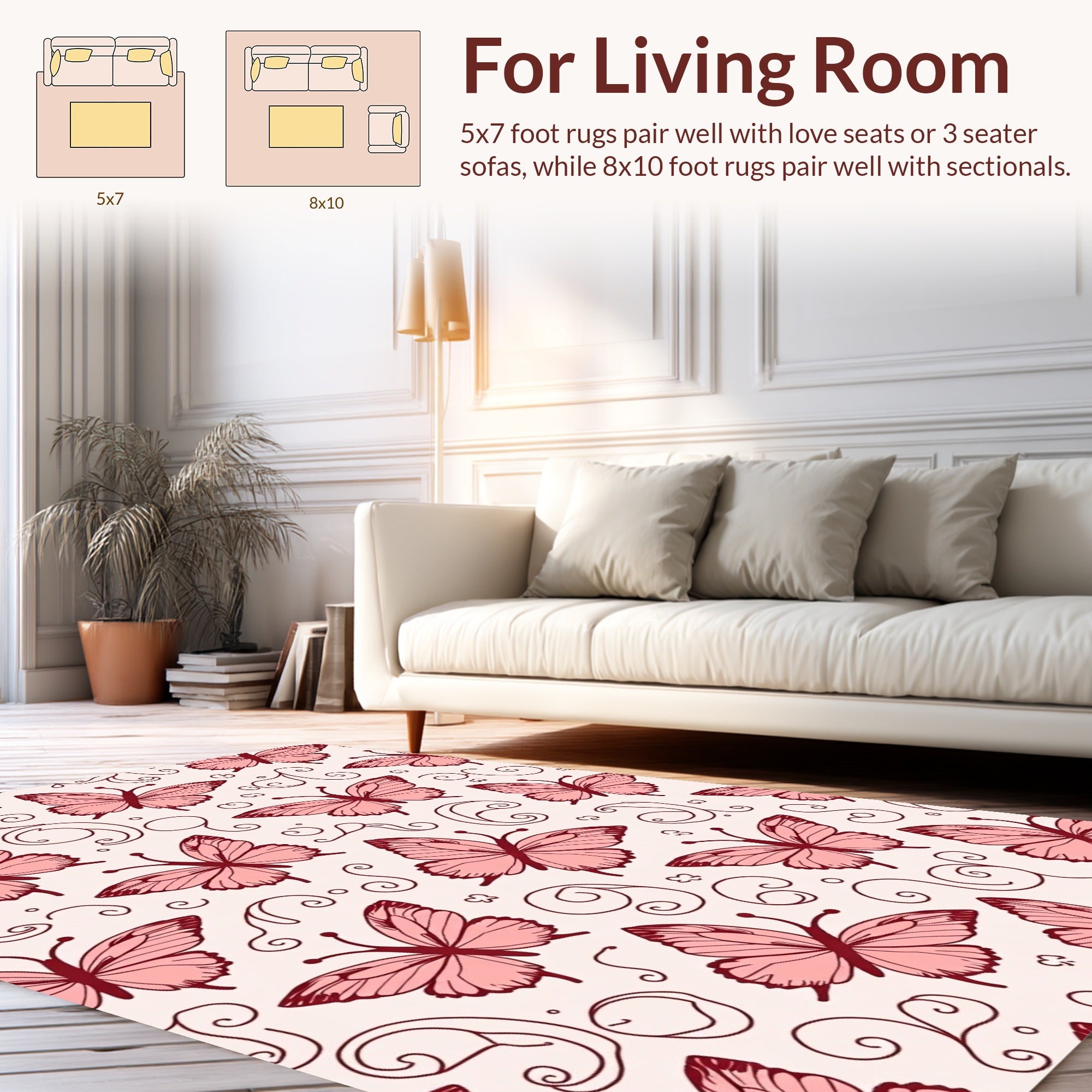 Delicate Pink Butterfly Swirl Pattern Rug