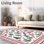 Red Cardinal Trees Snowflakes Border Rug