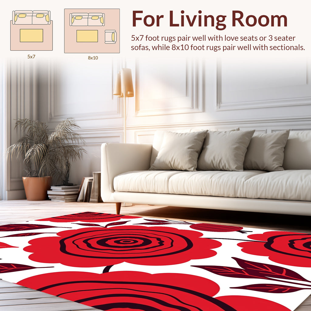 Bold Red Black Floral Design Rug