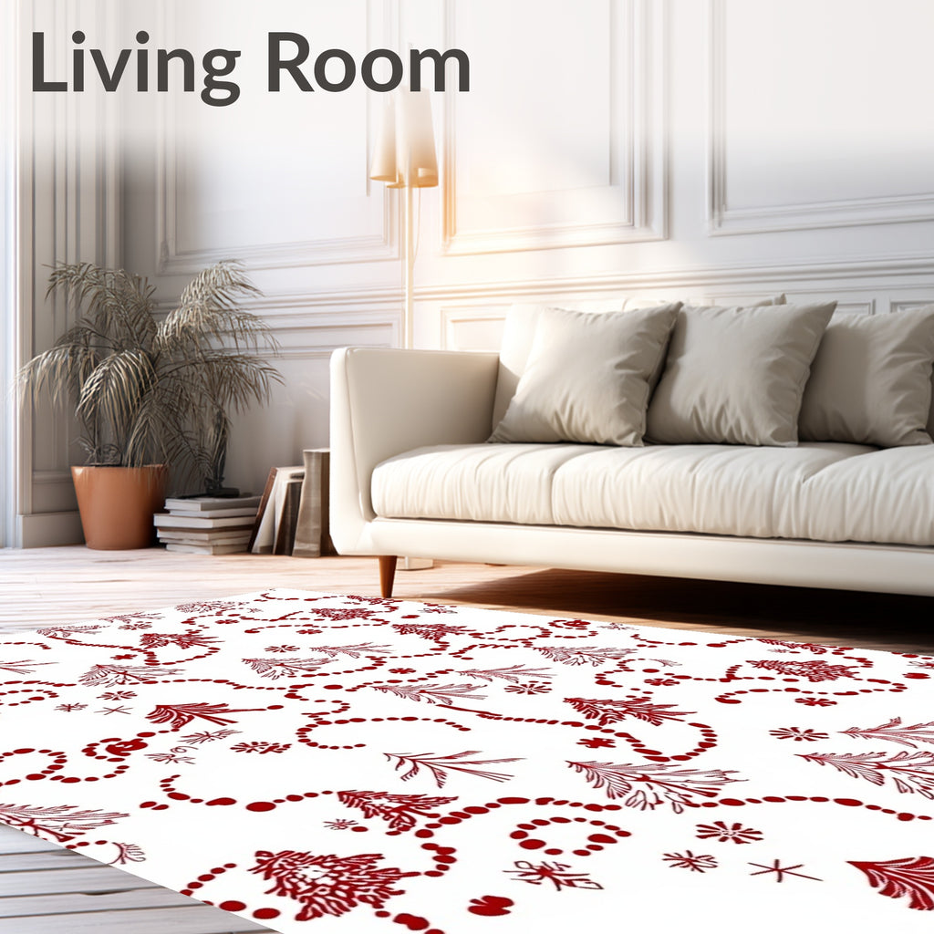 Red Festive Fir Garland and Snowflakes Rug