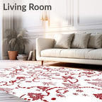 Red Festive Fir Garland and Snowflakes Rug