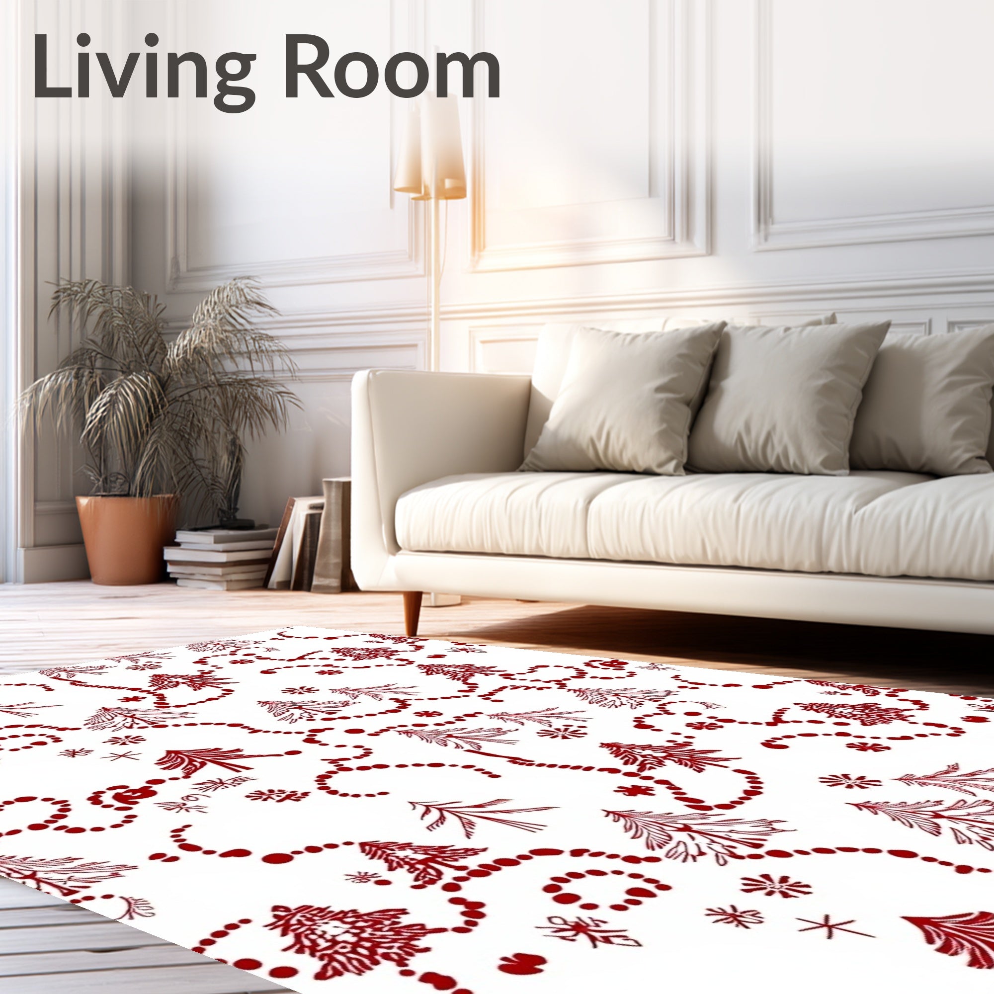 Red Festive Fir Garland and Snowflakes Rug