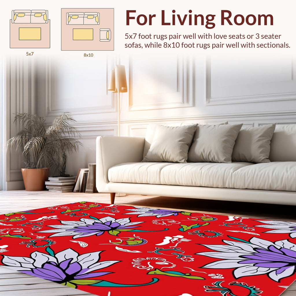 Vibrant Red Floral Pattern Rug