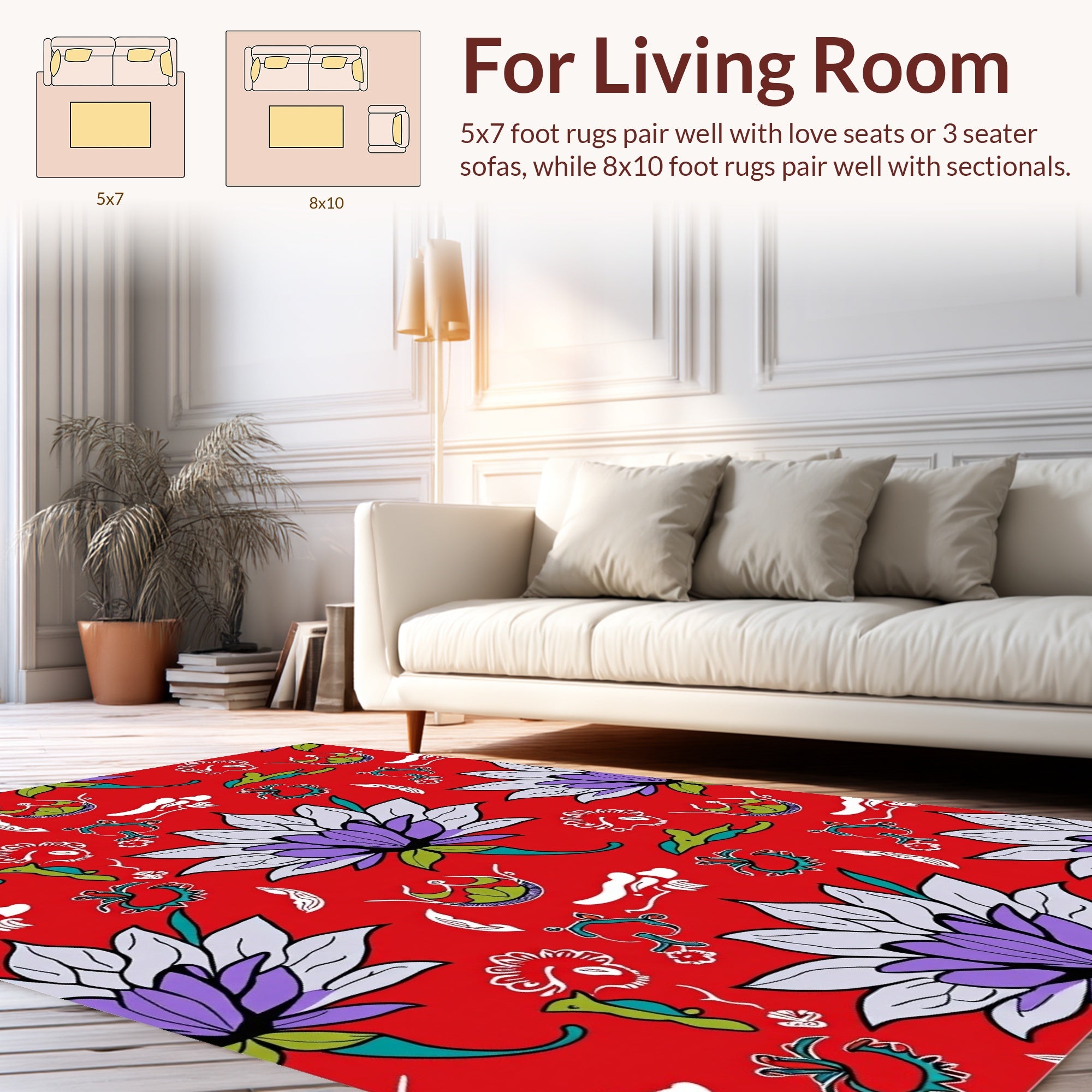 Vibrant Red Floral Pattern Rug