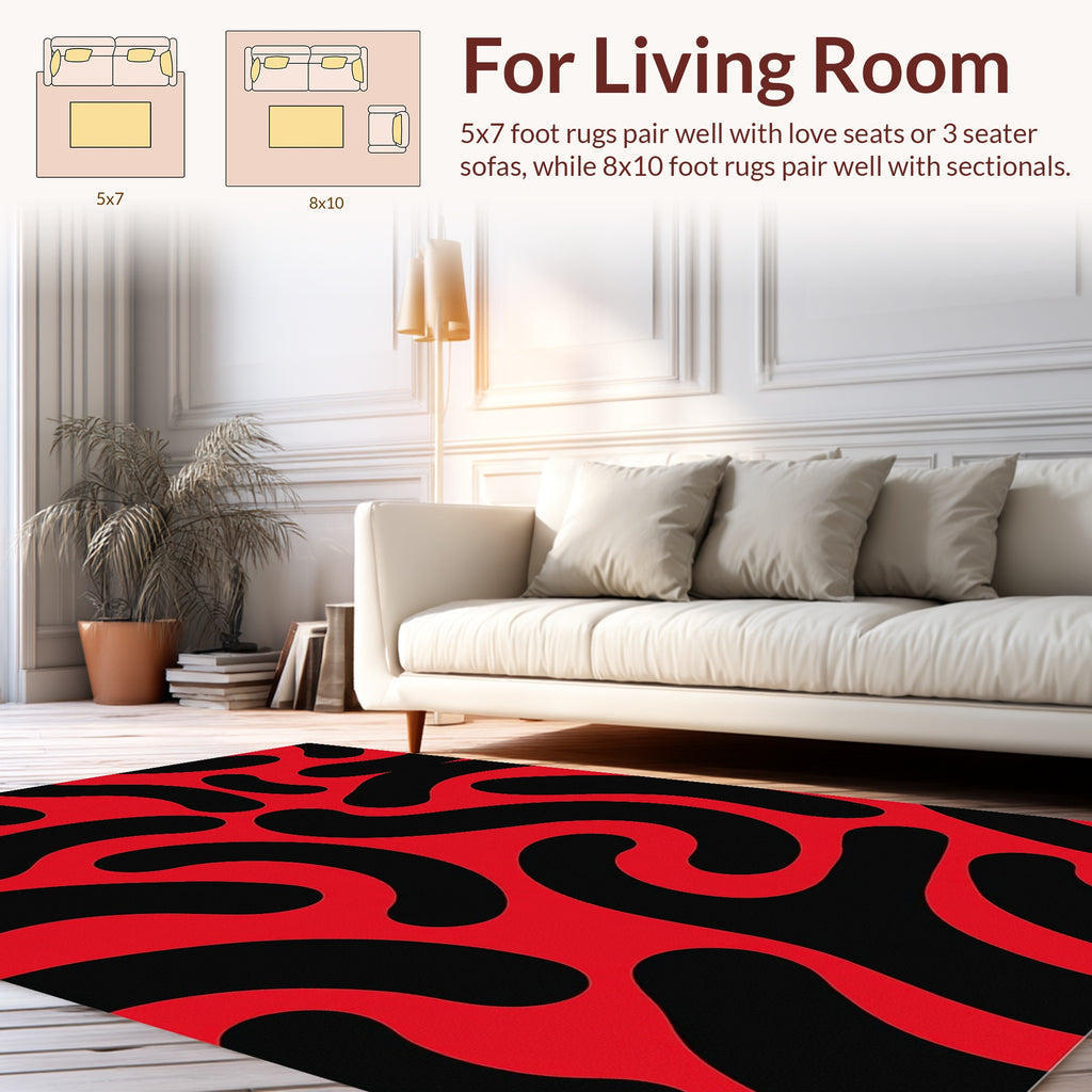 Bold Red Black Abstract Pattern Rug