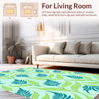 Teal Ferns and Light Green Leaves Pattern Rug