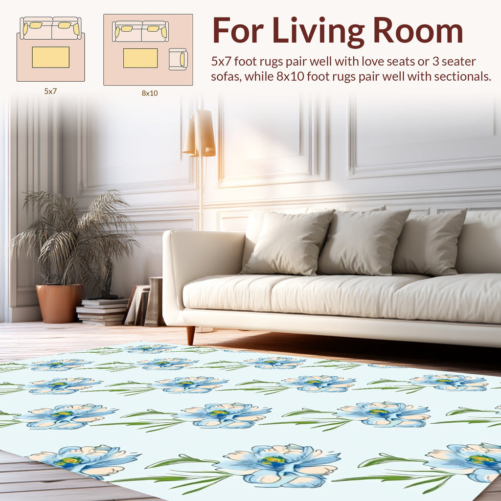Charming Blue Floral Pattern Rug