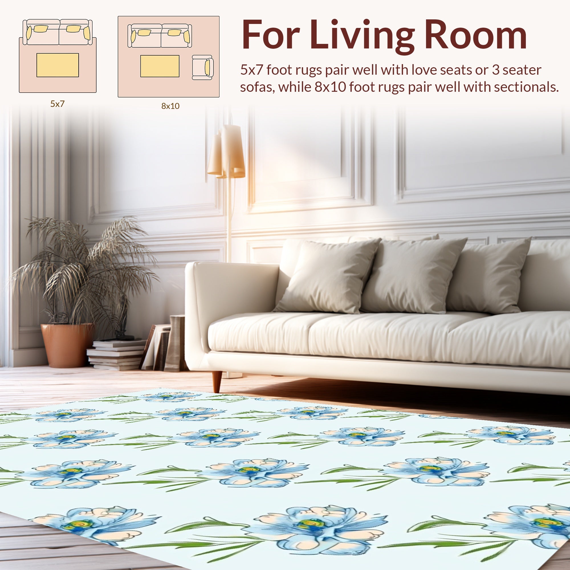 Charming Blue Floral Pattern Rug