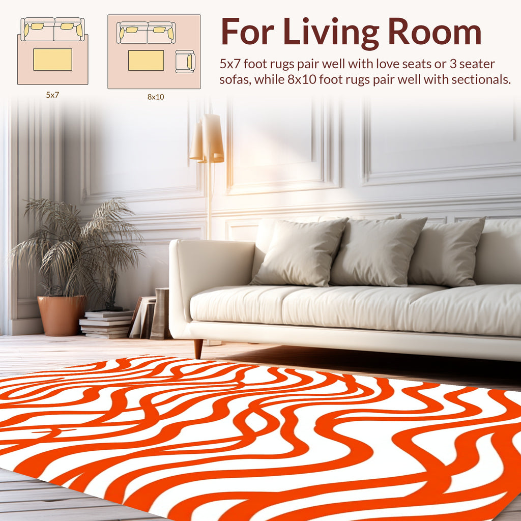 Bold Orange Wave Pattern Rug