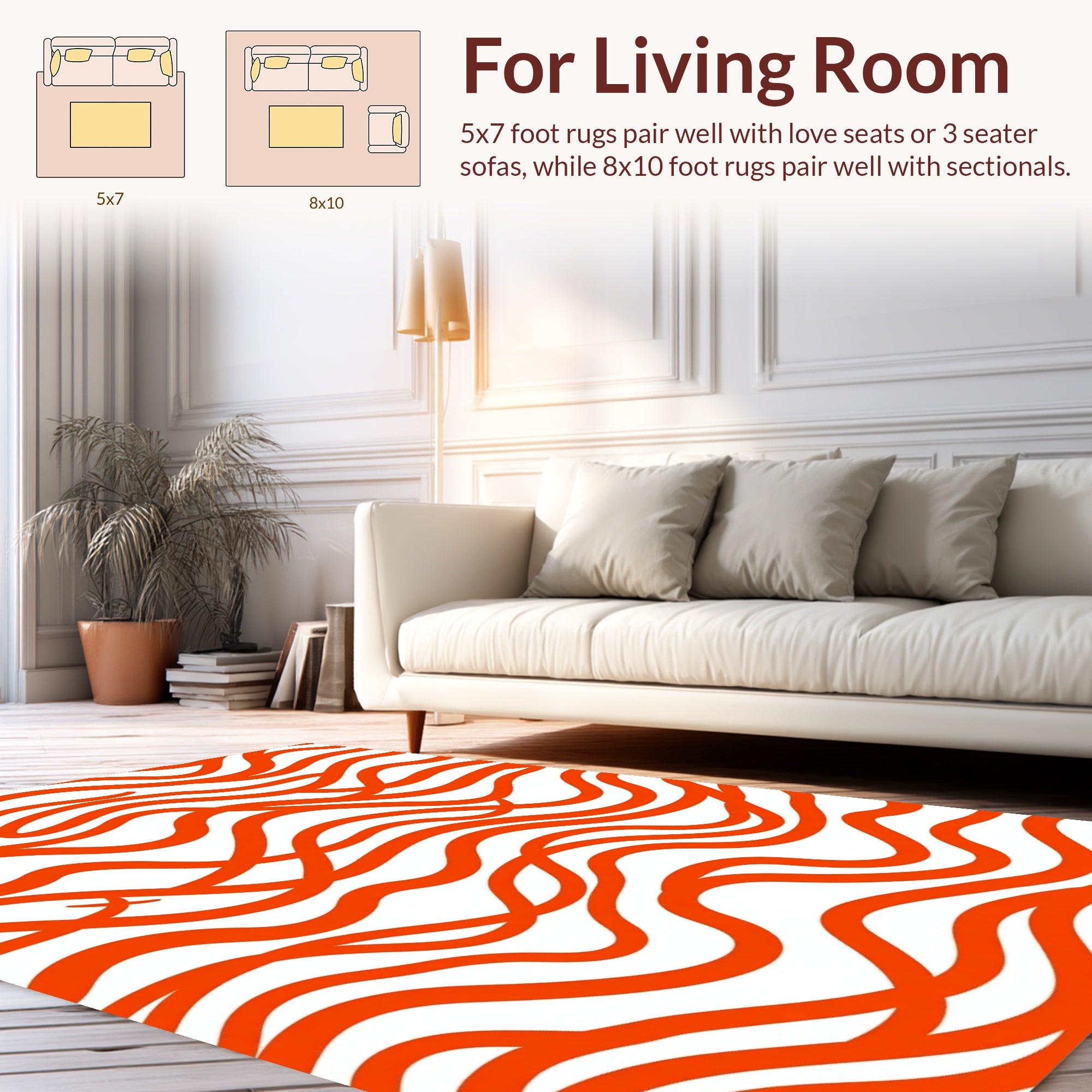 Bold Orange Wave Pattern Rug