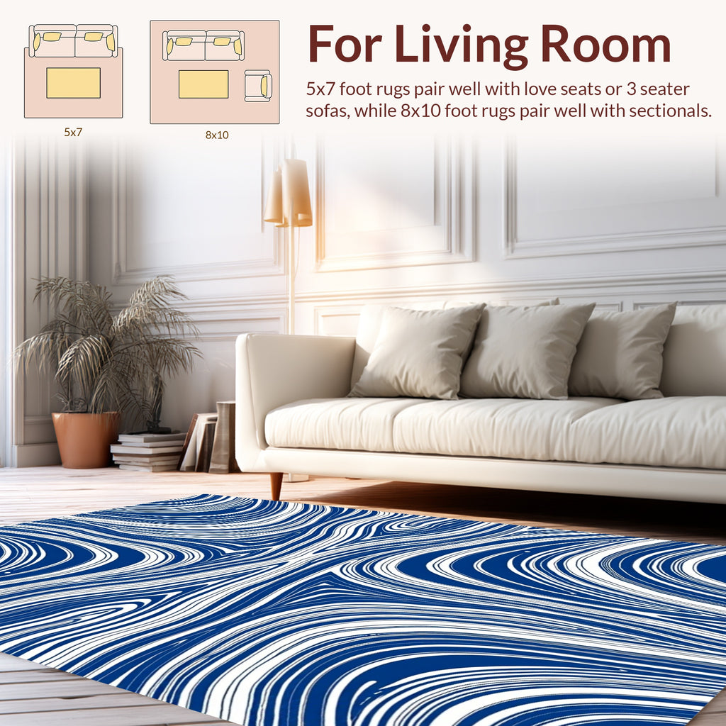 Navy Blue Wavy Swirl Rug