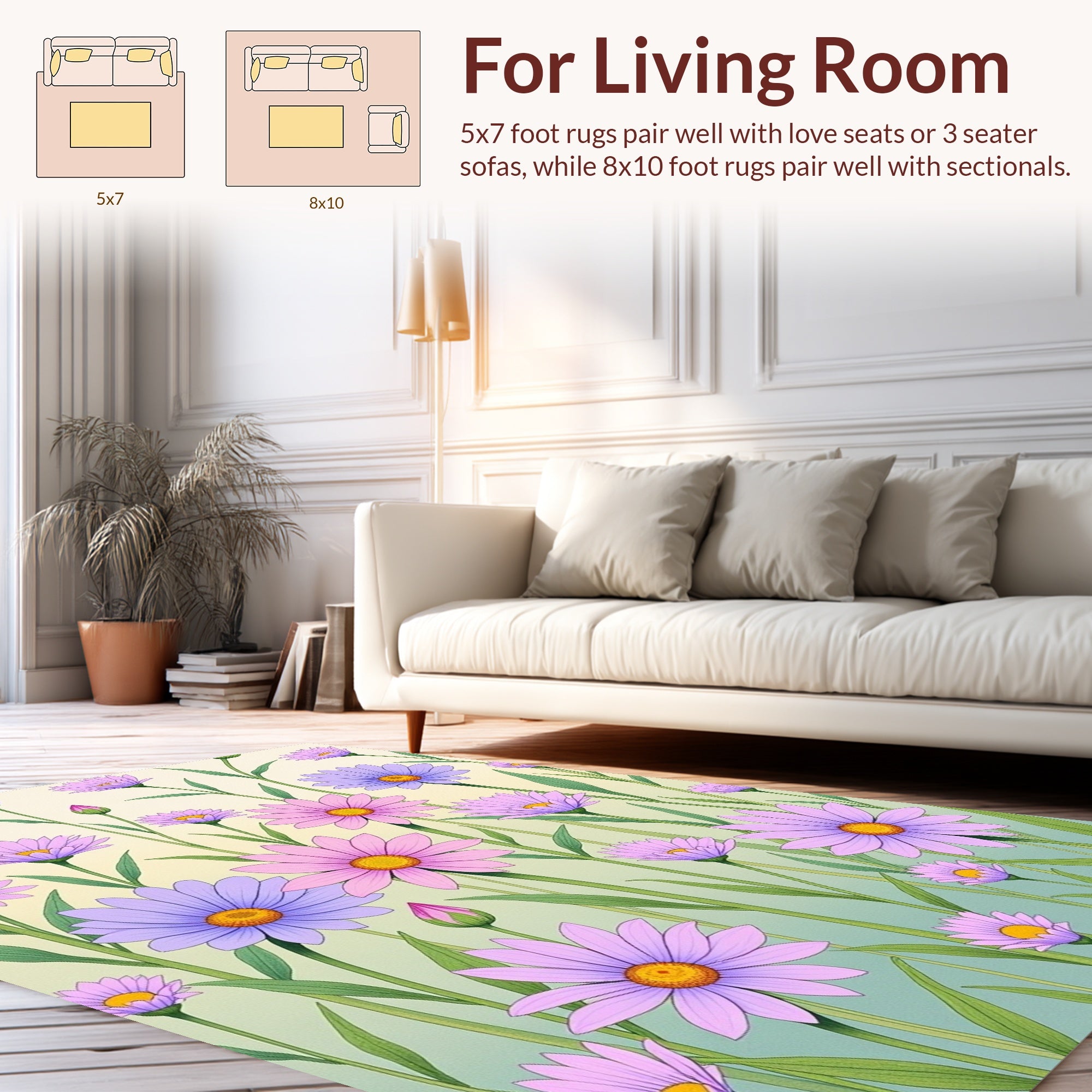Delicate Floral Meadow Pattern Rug
