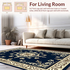 Classic Navy Cream Floral Medallion Rug