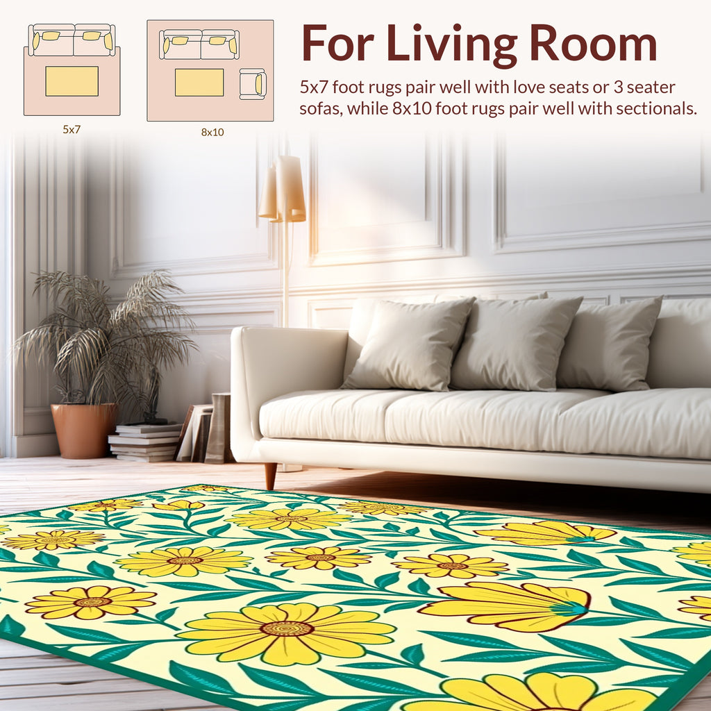 Daisy Leaf Patterned Design Rug