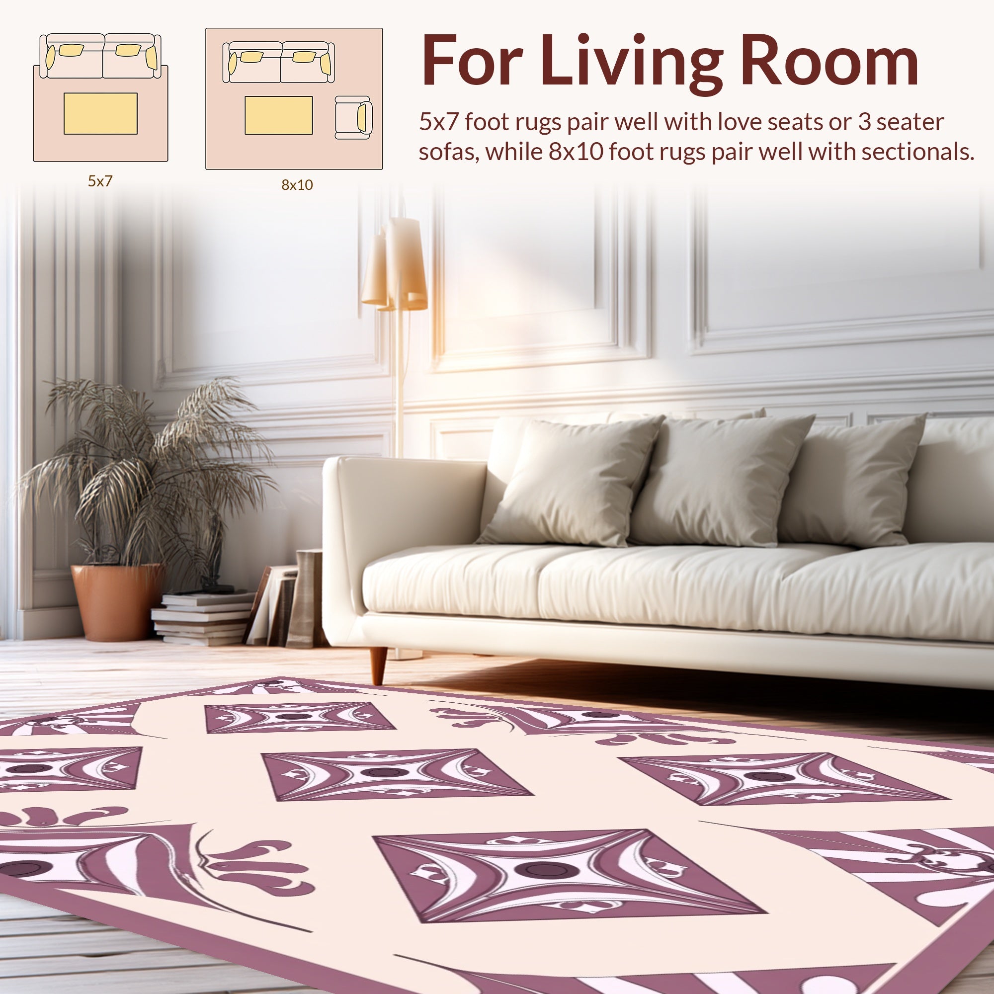 Elegant Pink Diamond Motif Pattern Rug