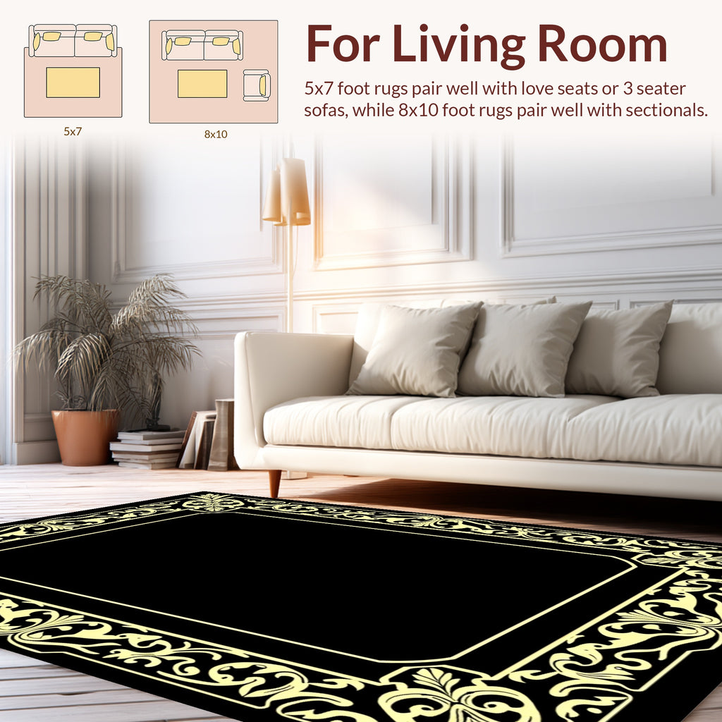 Golden Elaborate Scrollwork Frame Design Rug