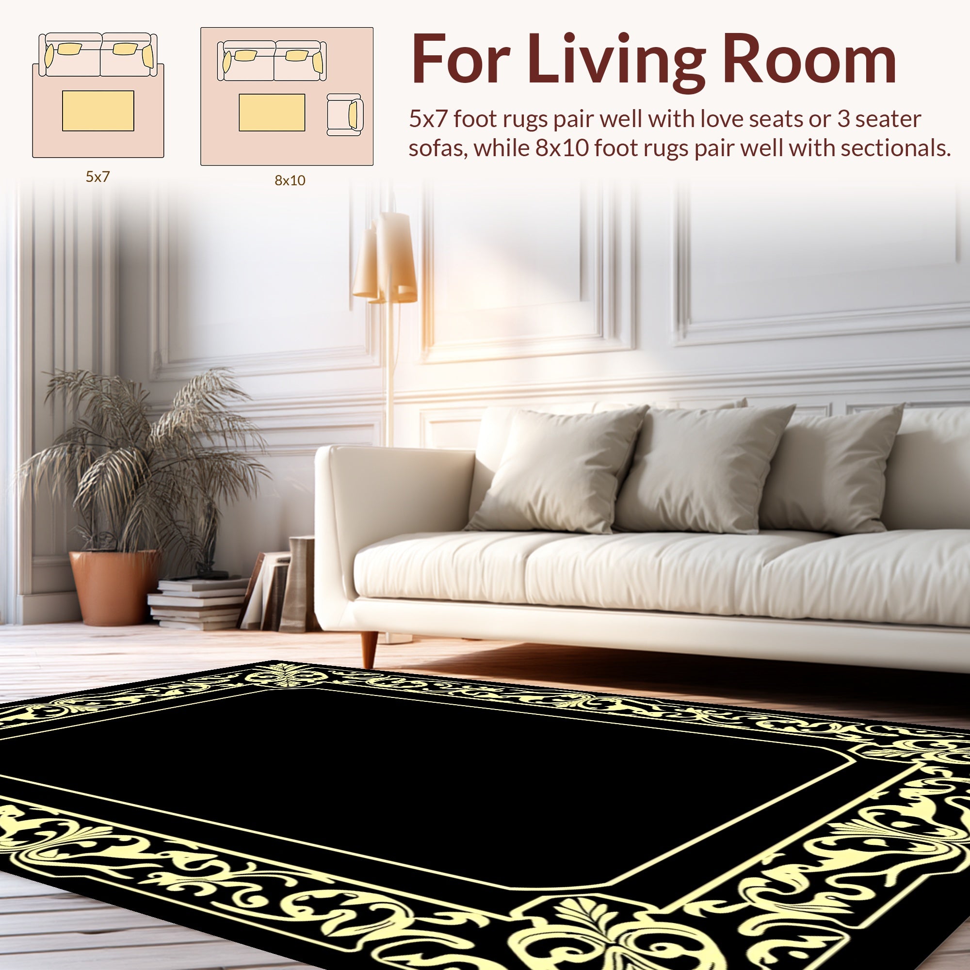 Golden Elaborate Scrollwork Frame Design Rug