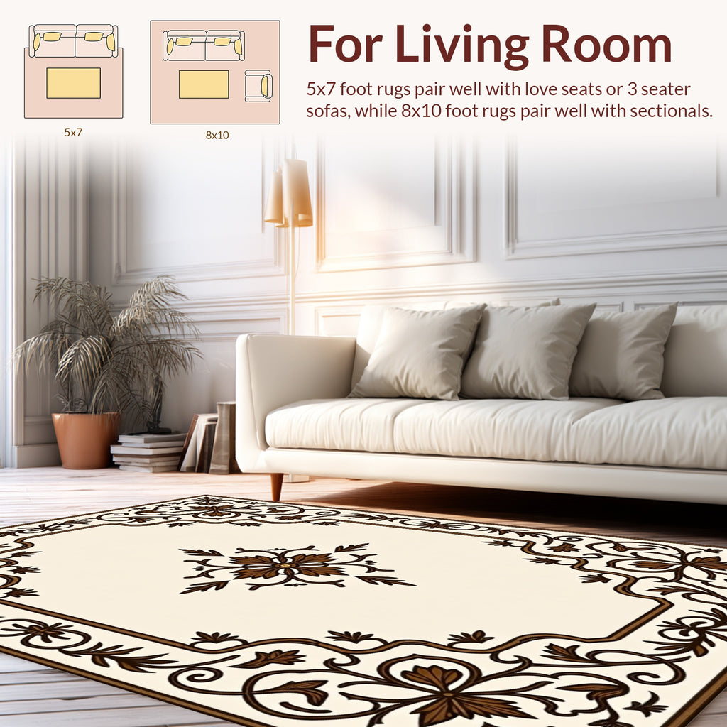 Ornate Floral Vine Accented Pattern Rug