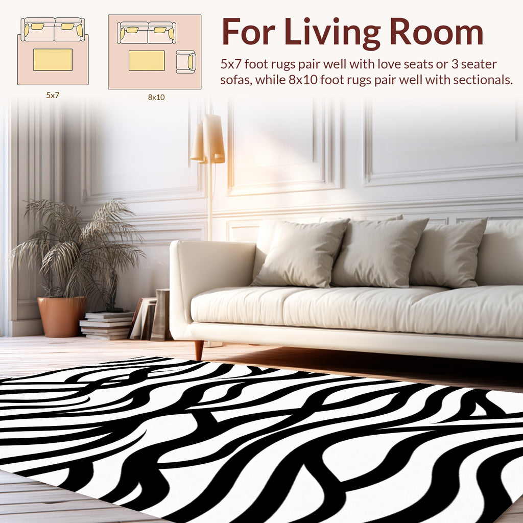 Dynamic Black Wave Pattern Rug