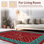Deep Red Flowing Abstract Bordered Design Rug