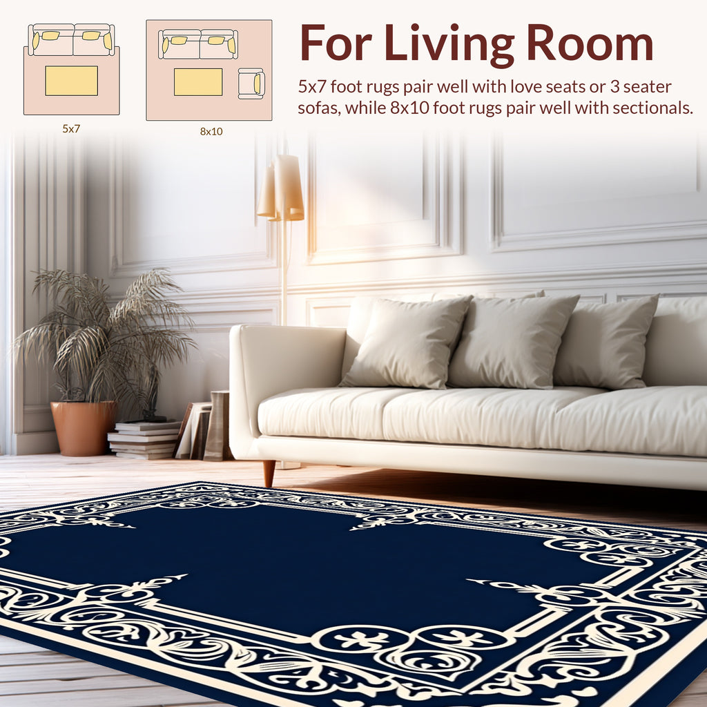 Intricate Floral Border Cream Design Rug