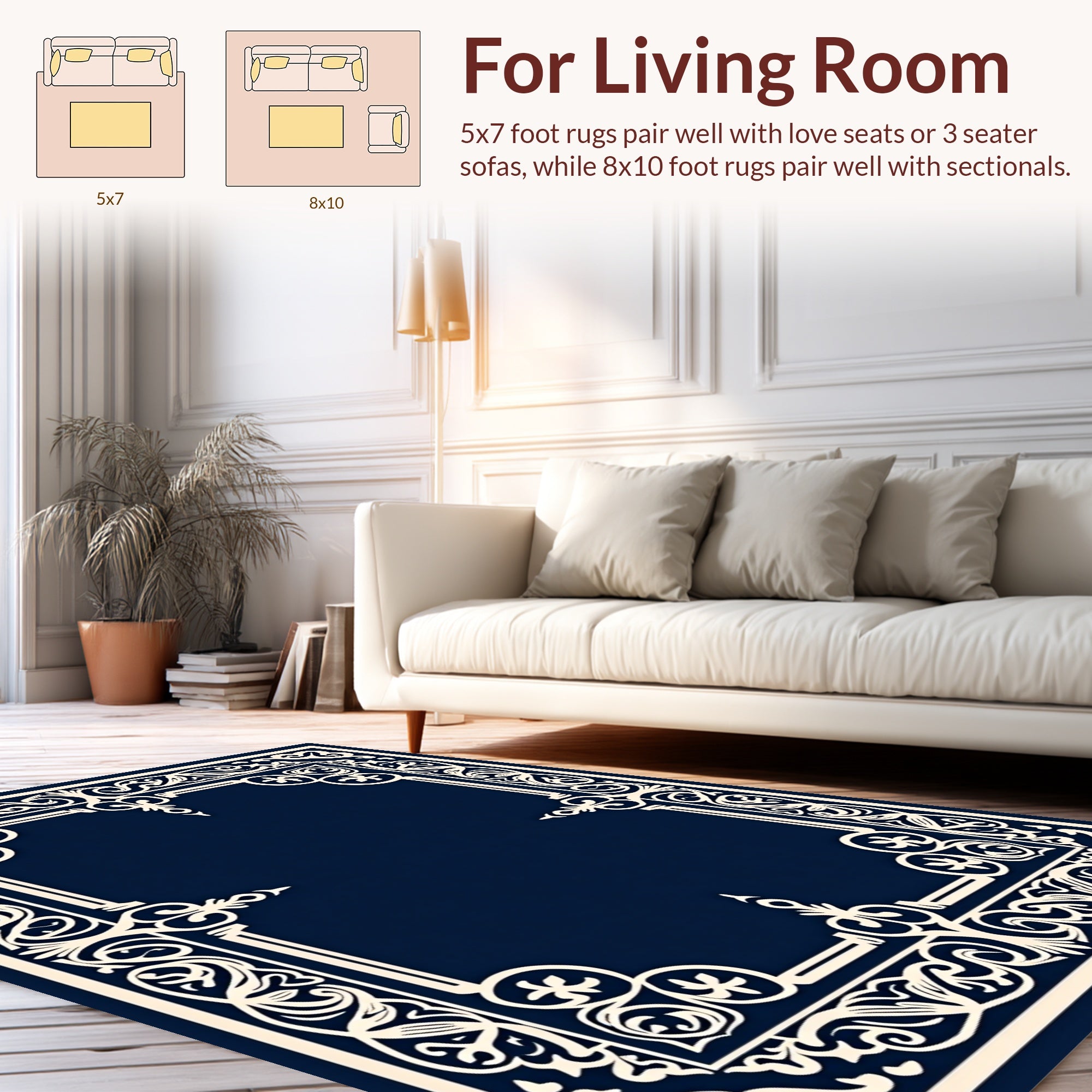 Intricate Floral Border Cream Design Rug
