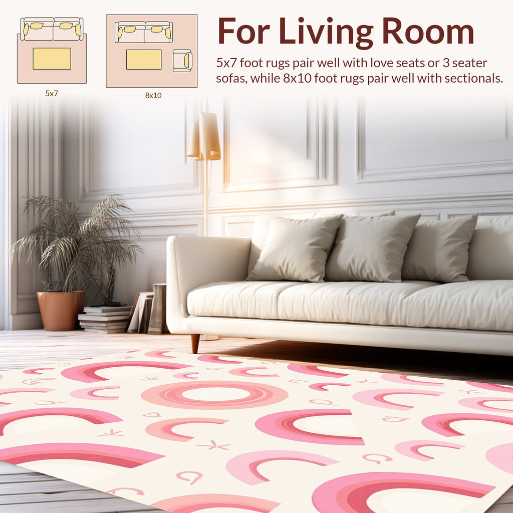 Playful Pink Rainbow Patterned Rug