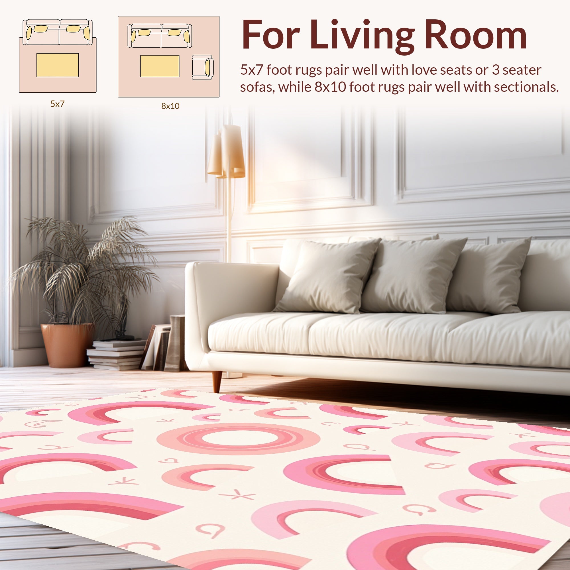 Playful Pink Rainbow Patterned Rug