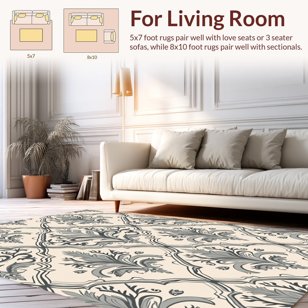 Timeless Grey Floral Damask Pattern Rug