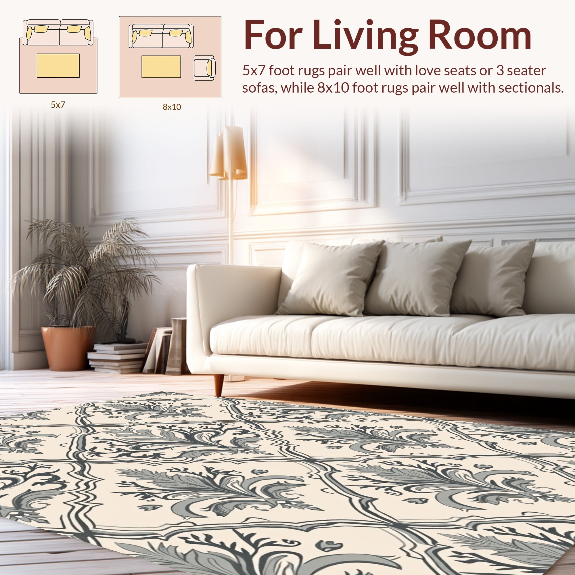 Timeless Grey Floral Damask Pattern Rug