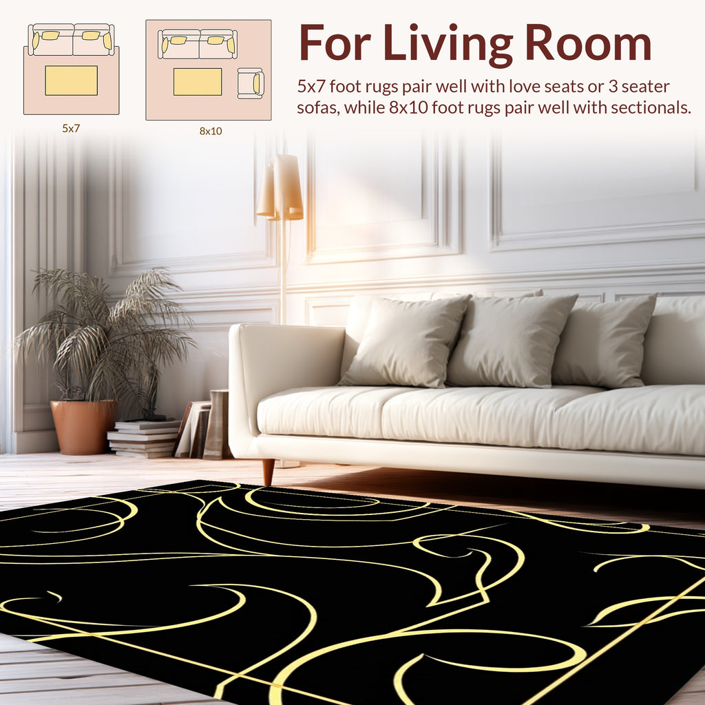 Abstract Swirl Gold Black Design Rug