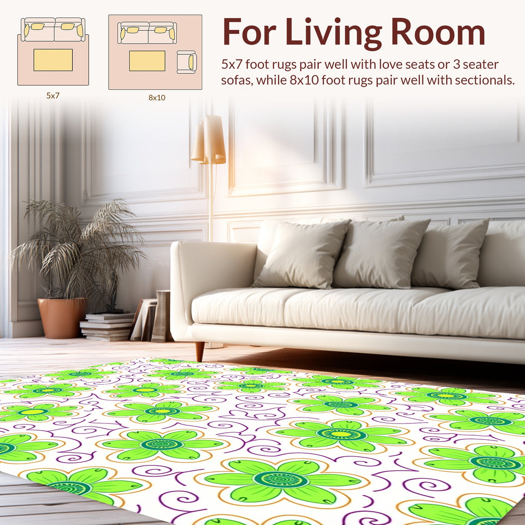 Green Floral Swirls Design Rug