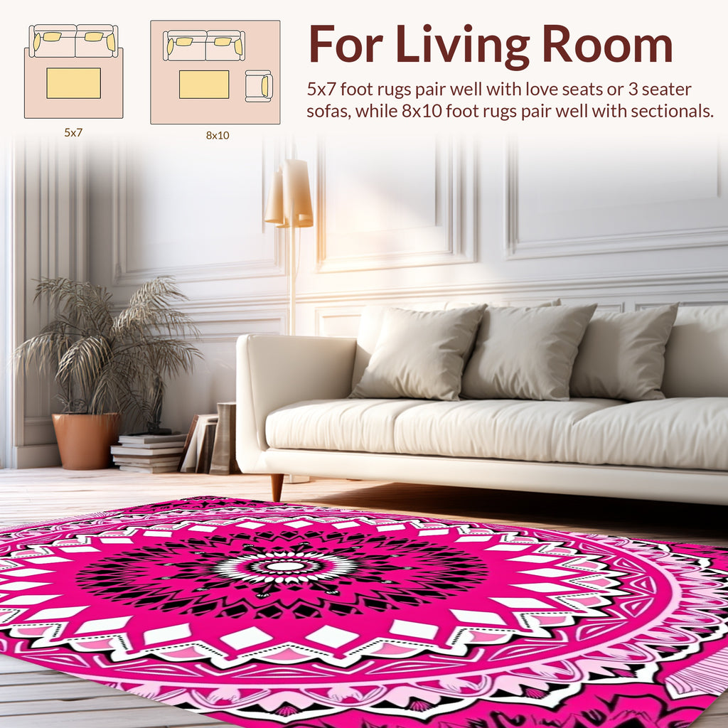 Bold Pink Mandala Pattern Design Rug
